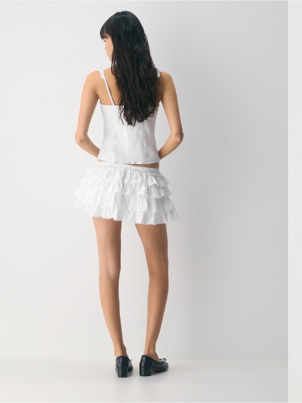 Aritzia poplin skort-White Tiered Ruffle Mini Skirt - Women's